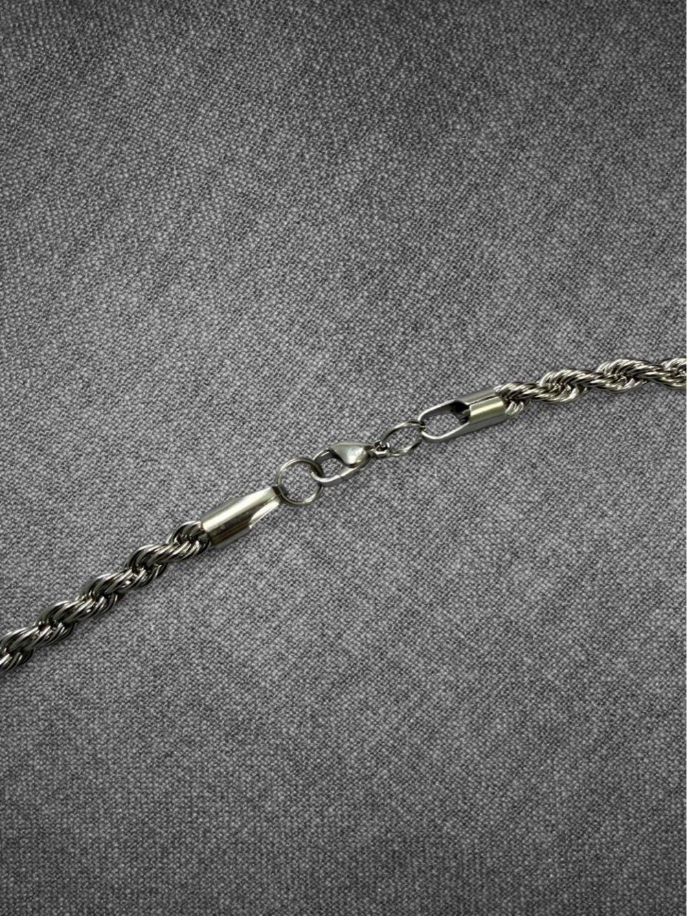 Stainless Steel Silver Twisted Rope Chain Necklace - Unisex - Picture 8 of 8